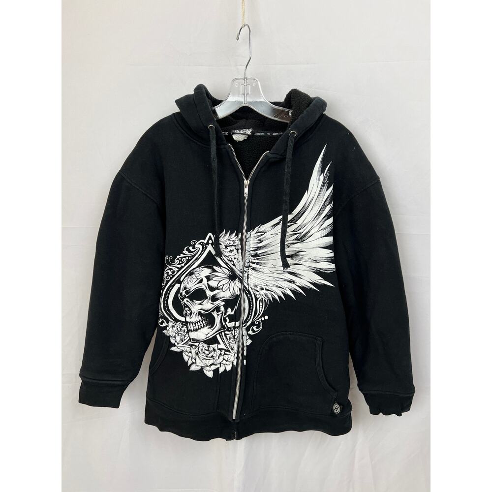 Hybrid Hoodie Mens Large Black Full Zip Hooded Sweatshirt Gothic